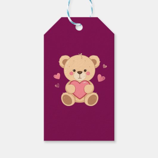 Cute Teddy Bear Holding Heart – Valentine Love Ill Geschenkanhänger (Vorderseite)
