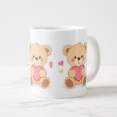 Cute Teddy Bear Holding Heart – Valentine Love Ill Jumbo-Tasse (Vorderseite Rechts)