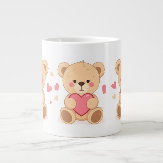 Cute Teddy Bear Holding Heart – Valentine Love Ill Jumbo-Tasse (Vorderseite)