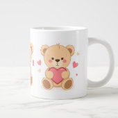 Cute Teddy Bear Holding Heart – Valentine Love Ill Jumbo-Tasse (Rechts)