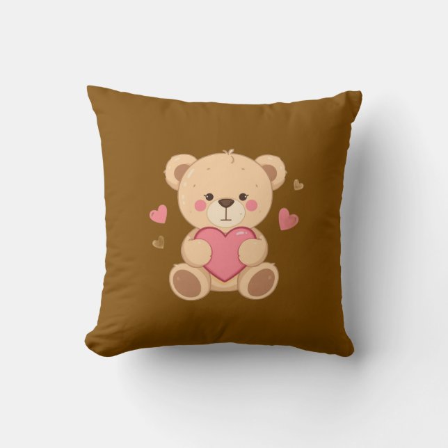 Cute Teddy Bear Holding Heart – Valentine Love Ill Kissen (Vorderseite)