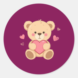 Cute Teddy Bear Holding Heart – Valentine Love Ill Runder Aufkleber