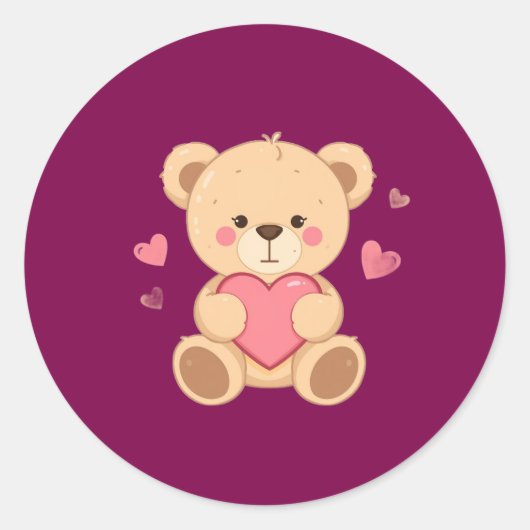 Cute Teddy Bear Holding Heart – Valentine Love Ill Runder Aufkleber (Vorderseite)