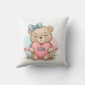 Cute Teddy Bear Holding Pink Heart Kissen (Rückseite)