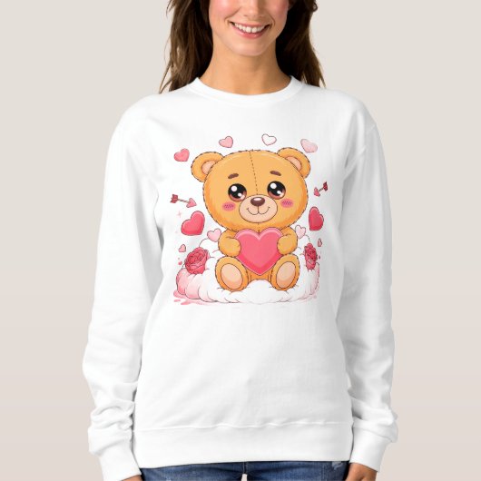 Cute teddy bear holding pink heart T-Shirt Sweatshirt (Vorderseite)