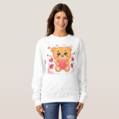 Cute teddy bear holding pink heart T-Shirt Sweatshirt (Vorne ganz)