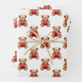 Cute teddy bear holding red hearts valentine geschenkpapier set (Beispiel)