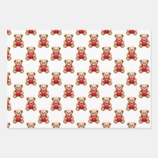 Cute teddy bear holding red hearts valentine geschenkpapier set (Vorderseite)