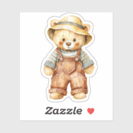 Cute Teddy Bear in Overalls Aufkleber