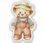 Cute Teddy Bear in Overalls Aufkleber (Vorderseite)