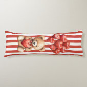 Cute Teddy Bear Love Heart Balloons Red White Seitenschläferkissen (Vorderseite)