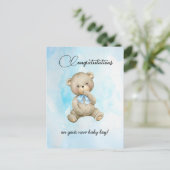 Cute Teddy bear new baby boy congratulations cards Postkarte (Stehend Vorderseite)