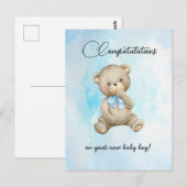 Cute Teddy bear new baby boy congratulations cards Postkarte (Vorne/Hinten)