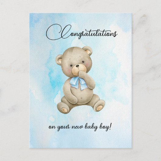 Cute Teddy bear new baby boy congratulations cards Postkarte (Vorderseite)