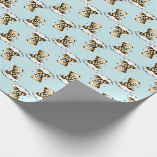 Cute Teddy Bear on a Cloud Blue Bow Tie Geschenkpapier (Ecke)