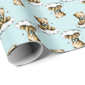 Cute Teddy Bear on a Cloud Blue Bow Tie Geschenkpapier (Rolleneckpunkt)