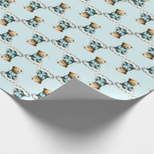 Cute Teddy Bear on a Cloud Blue PJs Geschenkpapier (Ecke)