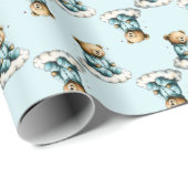 Cute Teddy Bear on a Cloud Blue PJs Geschenkpapier (Rolleneckpunkt)