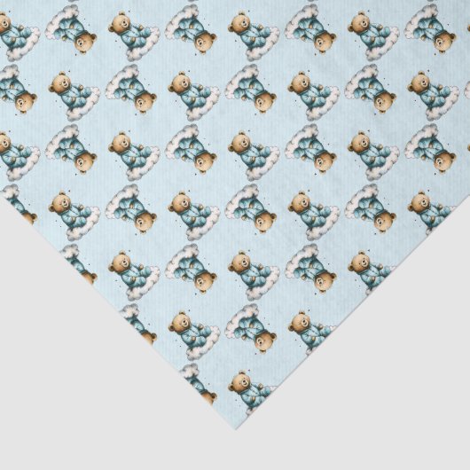 Cute Teddy Bear on a Cloud Blue PJs Seidenpapier (Ausschnitt)