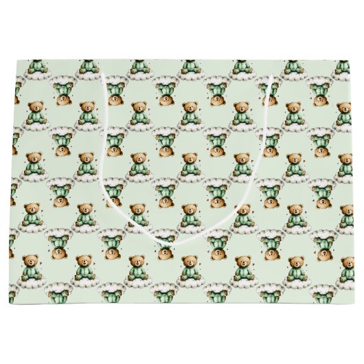 Cute Teddy Bear on a Cloud Green PJs Große Geschenktüte (Vorderseite)
