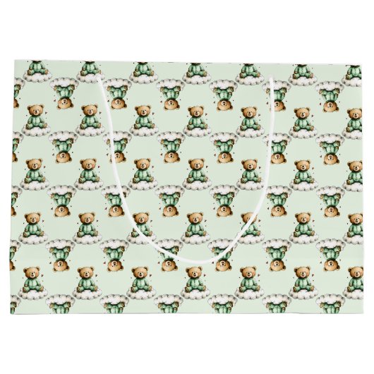 Cute Teddy Bear on a Cloud Green PJs Große Geschenktüte (Rückseite)