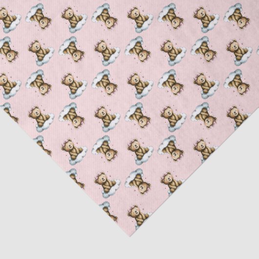 Cute Teddy Bear on a Cloud Pink Hair Bow Seidenpapier (Ausschnitt)