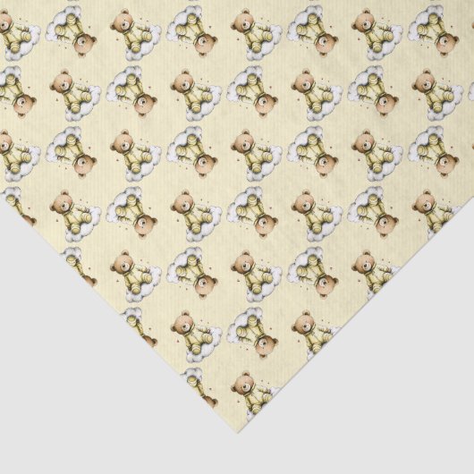 Cute Teddy Bear on a Cloud Yellow Hoodie Bodysuit Seidenpapier (Ausschnitt)