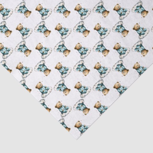 Cute Teddy Bear on a Fluffy Cloud Blue PJs Seidenpapier (Ausschnitt)