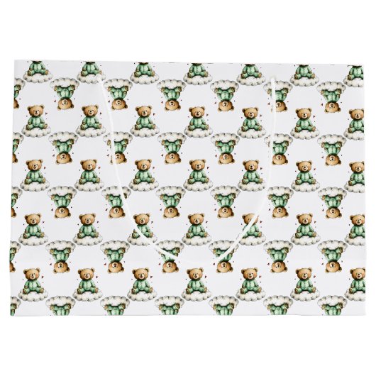 Cute Teddy Bear on a Fluffy Cloud Green PJs Große Geschenktüte (Rückseite)