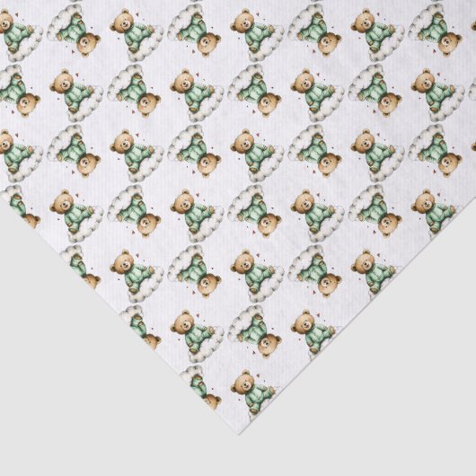 Cute Teddy Bear on a Fluffy Cloud Green PJs Seidenpapier (Ausschnitt)