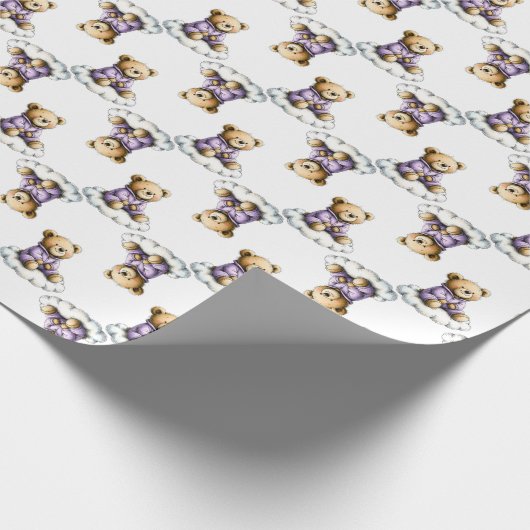 Cute Teddy Bear on a Fluffy Cloud Purple PJs Geschenkpapier (Ecke)