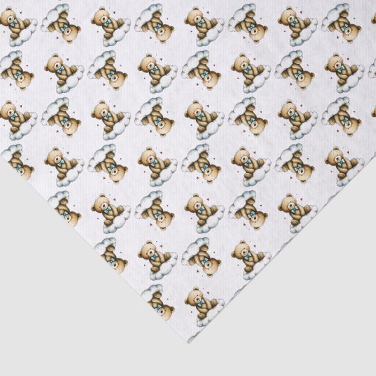 Cute Teddy Bear on Fluffy Cloud Blue Bow Tie Seidenpapier (Ausschnitt)