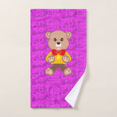 Cute Teddy Bear on Pink Geometric  Badhandtuch Set (Handtuch)