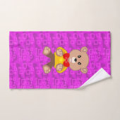 Cute Teddy Bear on Pink Geometric  Badhandtuch Set (Handtuch)