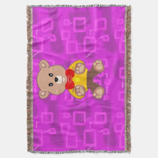 Cute Teddy Bear on Pink Geometric Decke (Vorderseite Vertikal)