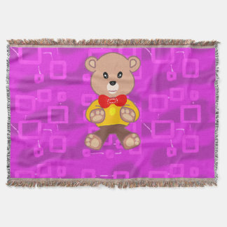 Cute Teddy Bear on Pink Geometric  Decke