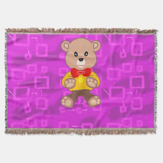 Cute Teddy Bear on Pink Geometric  Decke (Vorderseite)