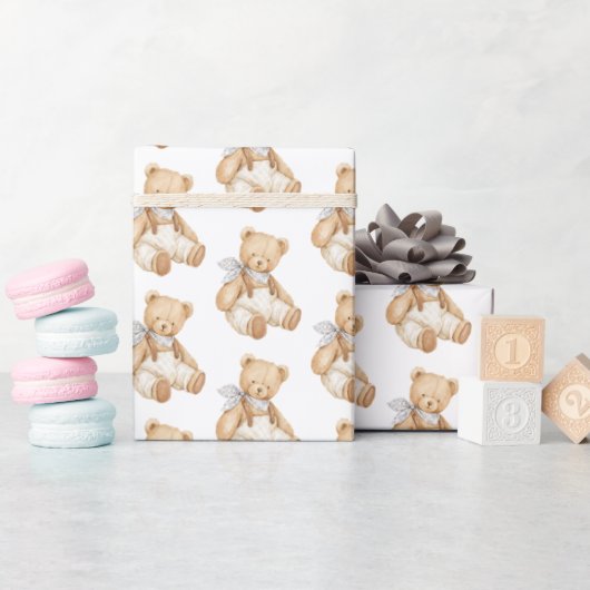 Cute Teddy Bear Overalls Baby Shower Geschenkpapier (Babyparty)