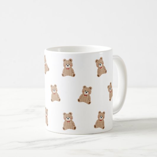 Cute Teddy Bear Pattern Mug – Aesthetic Cozy Gift Kaffeetasse (VorderseiteRechts)