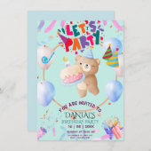 Cute Teddy Bear Personalized Birthday Invitation Einladung (Vorne/Hinten)