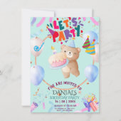 Cute Teddy Bear Personalized Birthday Invitation  Einladung (Vorderseite)