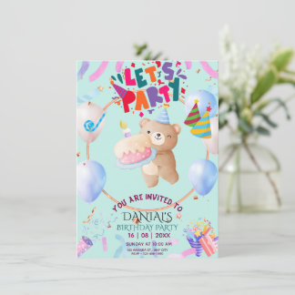 Cute Teddy Bear Personalized Birthday Invitation  Einladung