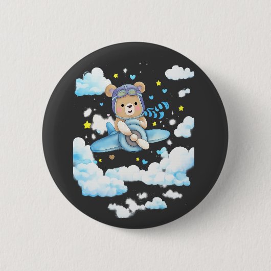 Cute Teddy Bear Pilot Airplane Button (Vorderseite)