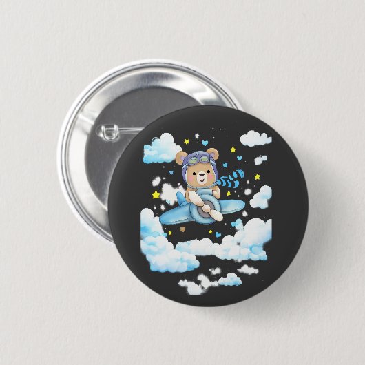 Cute Teddy Bear Pilot Airplane Button (Vorne & Hinten)