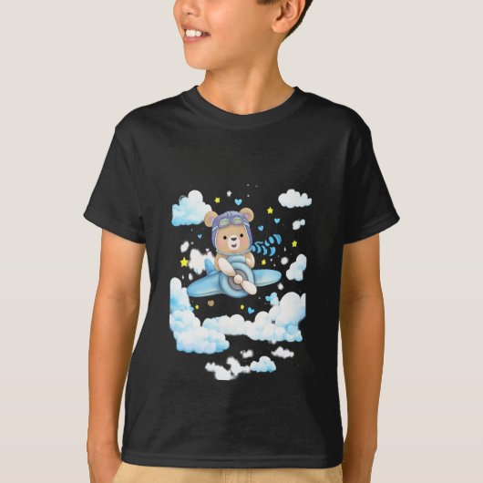 Cute Teddy Bear Pilot Airplane T-Shirt (Vorderseite)