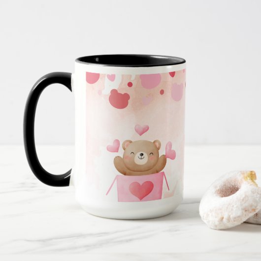 ​Cute Teddy Bear & Pink Hearts Coffee Mug Tasse (Mit Donut)