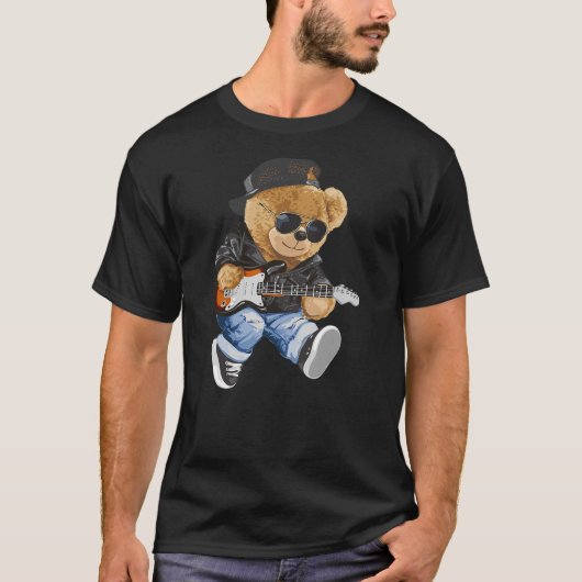 Cute teddy bear playing electric guitar T-Shirt (Vorderseite)