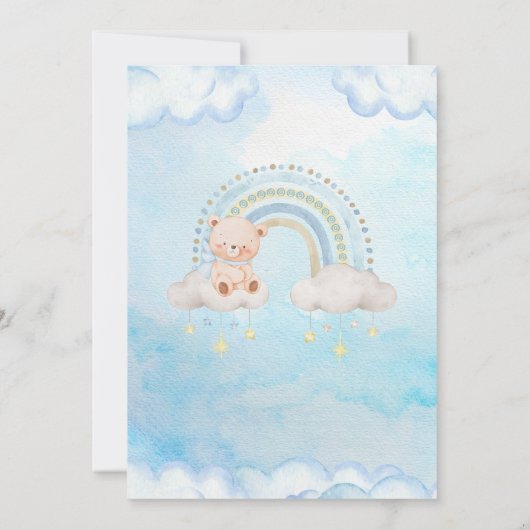 Cute Teddy Bear Raimbow Clouds Einladung (Rückseite)