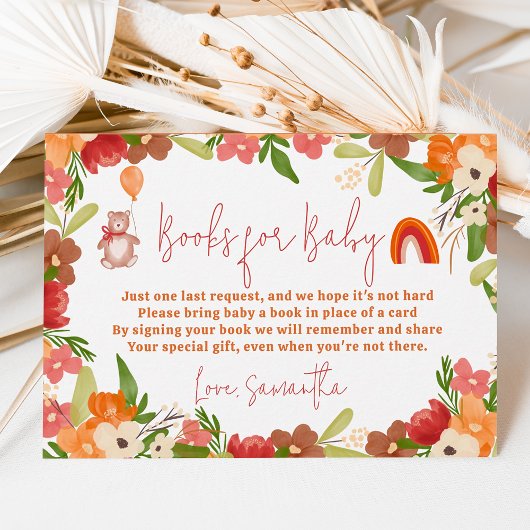 Cute teddy bear rainbow books for baby shower begleitkarte