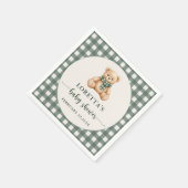 Cute Teddy Bear Rustic Green Plaid Baby Shower  Serviette (Ecke)